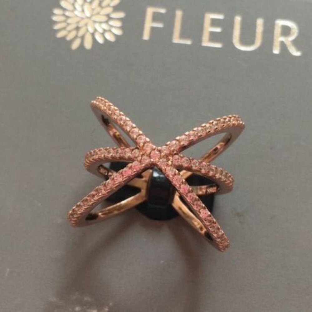 New Fleur Rose Gold Criss Cross Ring Size 7 - Picture 5 of 5